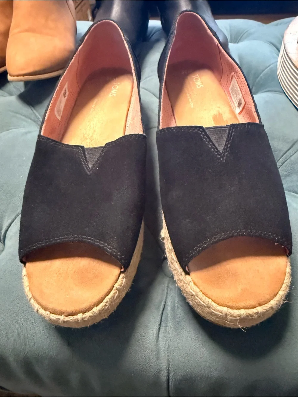Toms Black and Pink Espadrille Flats